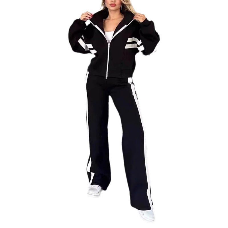 Rexton | Stripe Trim Zip Jacket & Wide-Leg Jogger Sets