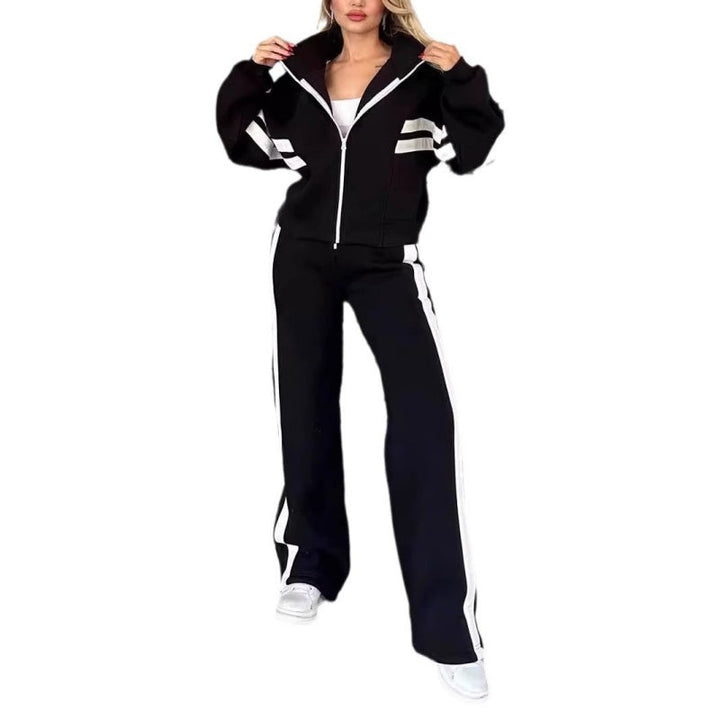 Rexton | Stripe Trim Zip Jacket & Wide-Leg Jogger Sets