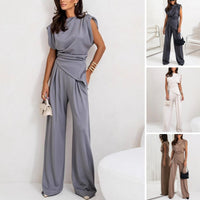 Rivelle | Padded Shoulder Gathered Waist Wide-Leg Sets