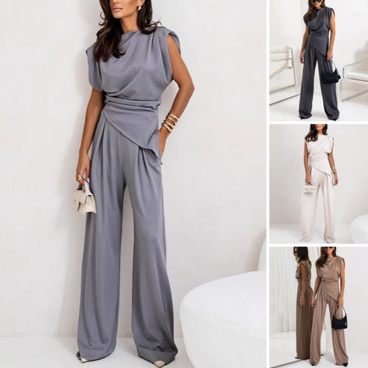 Rivelle | Padded Shoulder Gathered Waist Wide-Leg Sets