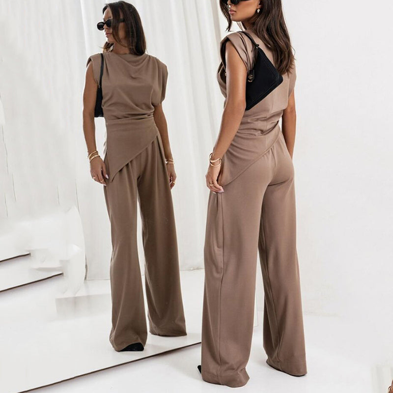 Rivelle | Padded Shoulder Gathered Waist Wide-Leg Sets