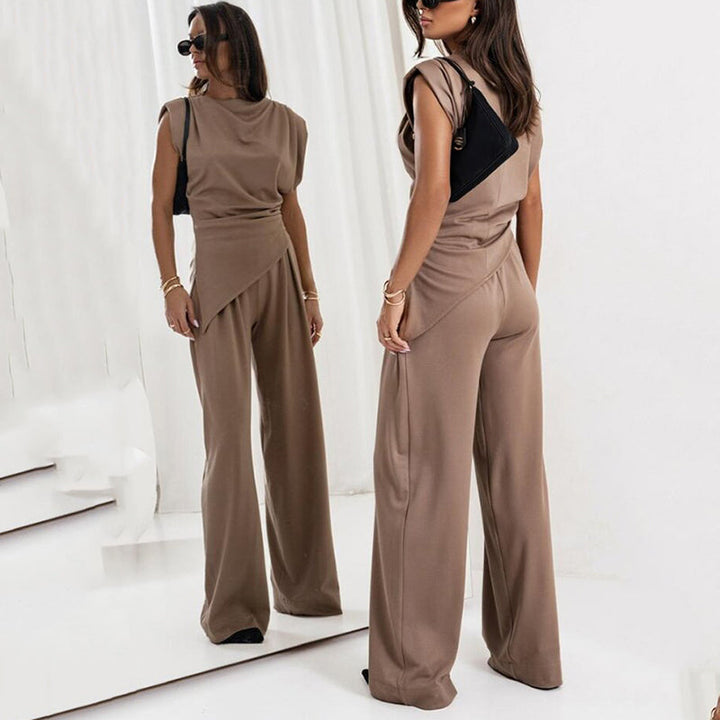 Rivelle | Padded Shoulder Gathered Waist Wide-Leg Sets