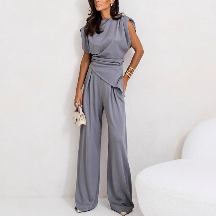 Rivelle | Padded Shoulder Gathered Waist Wide-Leg Sets