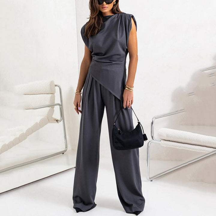 Rivelle | Padded Shoulder Gathered Waist Wide-Leg Sets