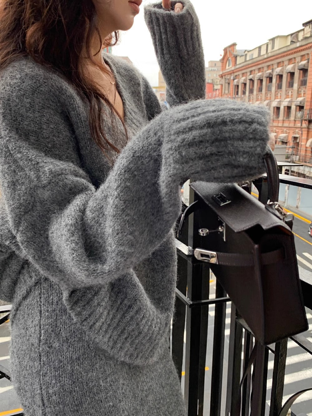 Zara | Women's Knitted Co-ord Set Mohair V-Neck Flare