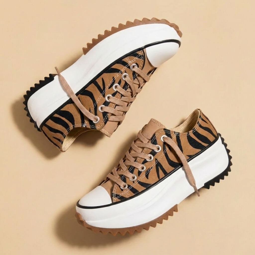 Caramel | Tonal Lace-Up Serrated Flatform Women's Sneakers