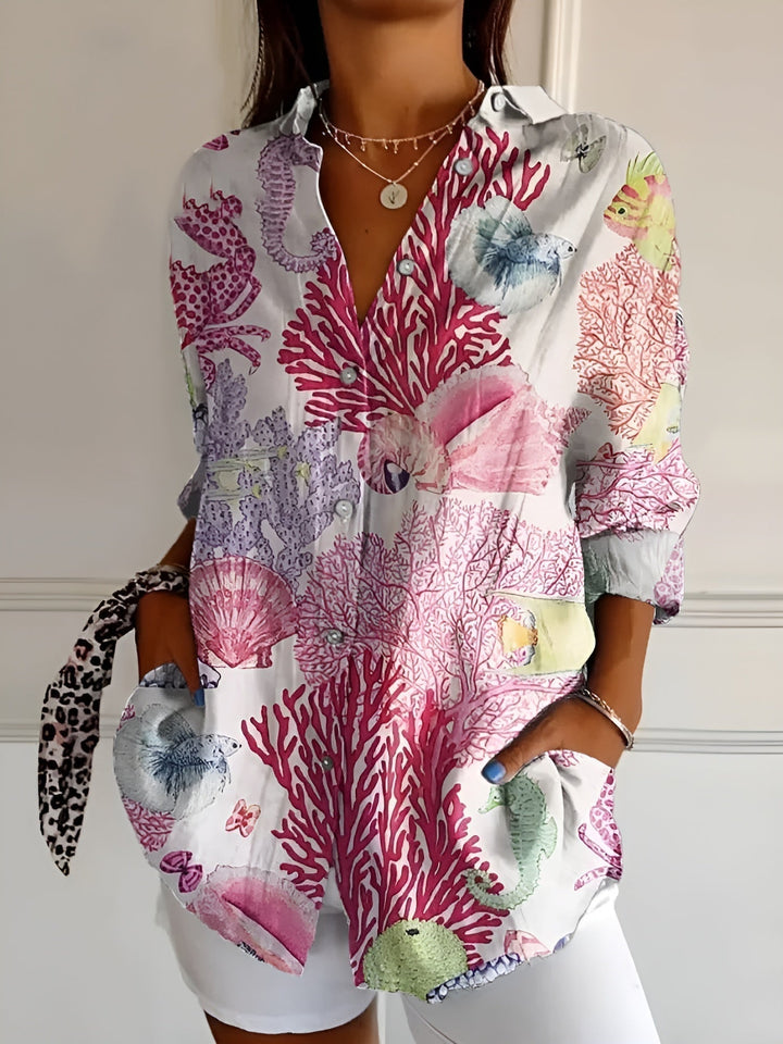 Vinetrail | Delicate Floral Vine Print Tunic Blouse
