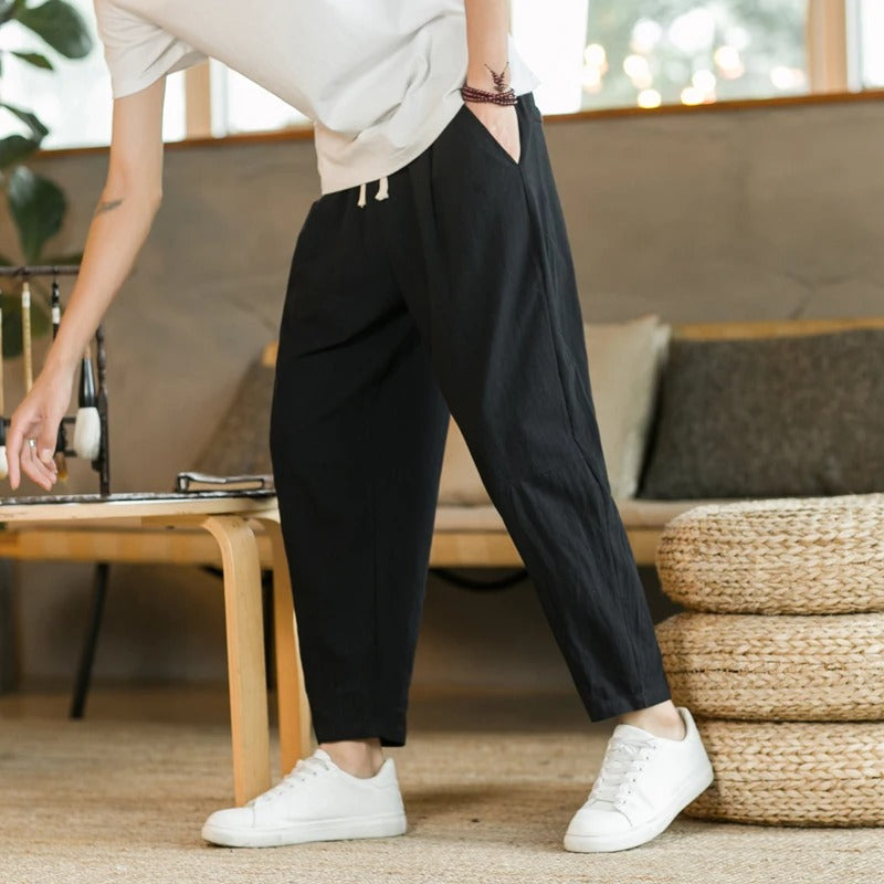 Kyoto | Tapered Drawstring Harem Men's Linen Pants