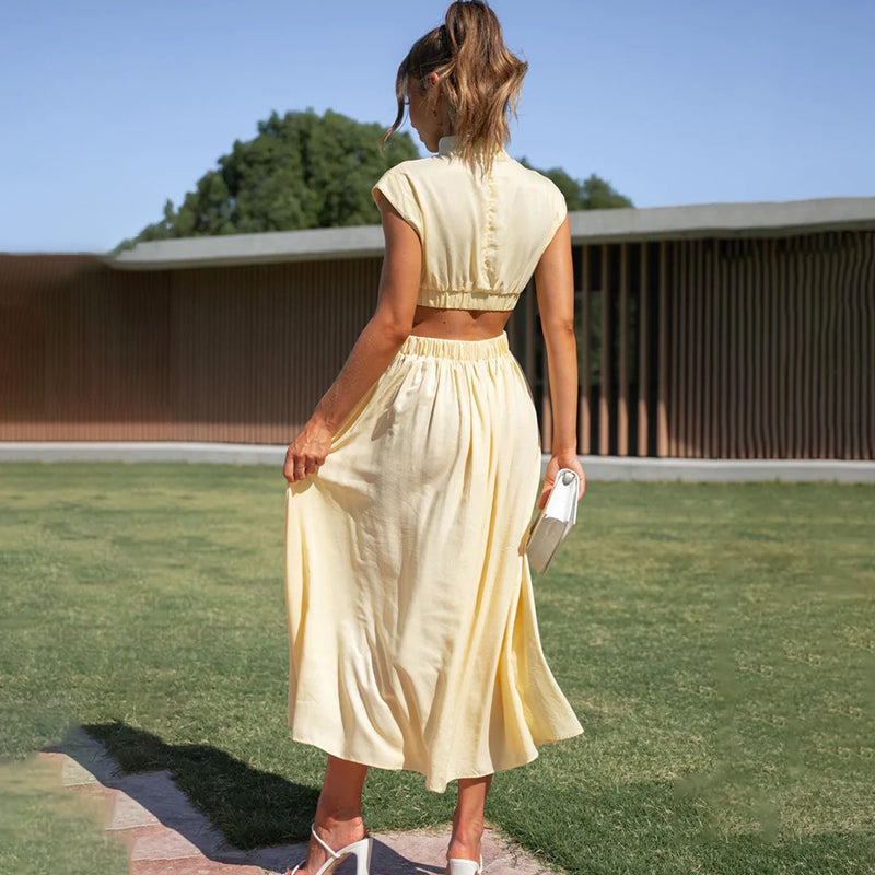 Corinna | Cut-Out Halter Dress Wedding Guest Midi