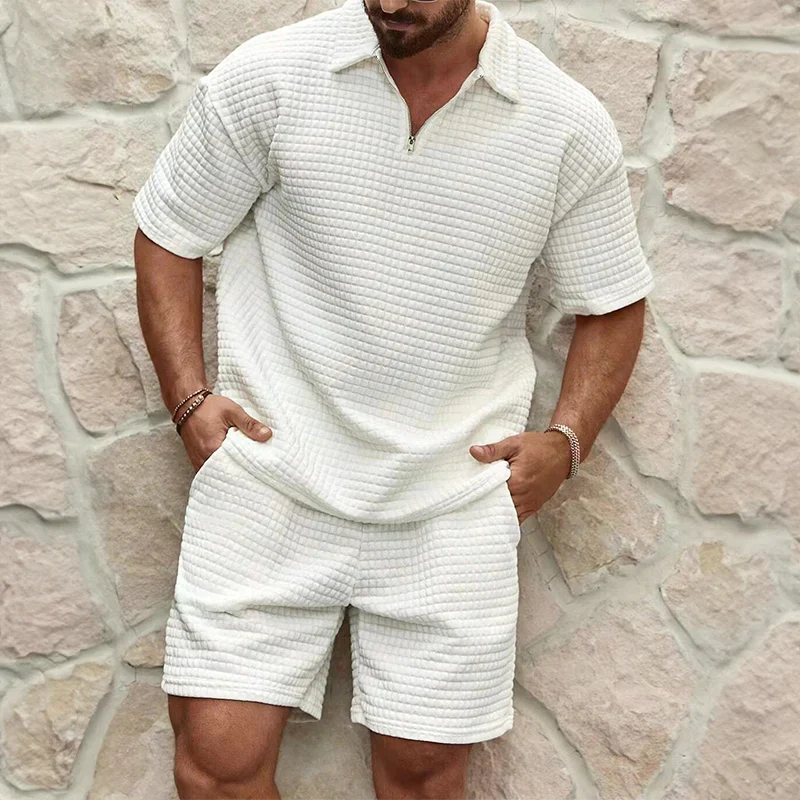 Corton | Textured Zip Polo & Shorts Sets for Men