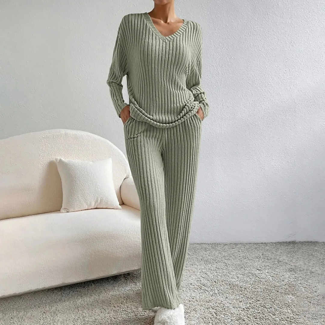 Lola | Women's Knitted Loungewear Set Ribbed Wide Leg
