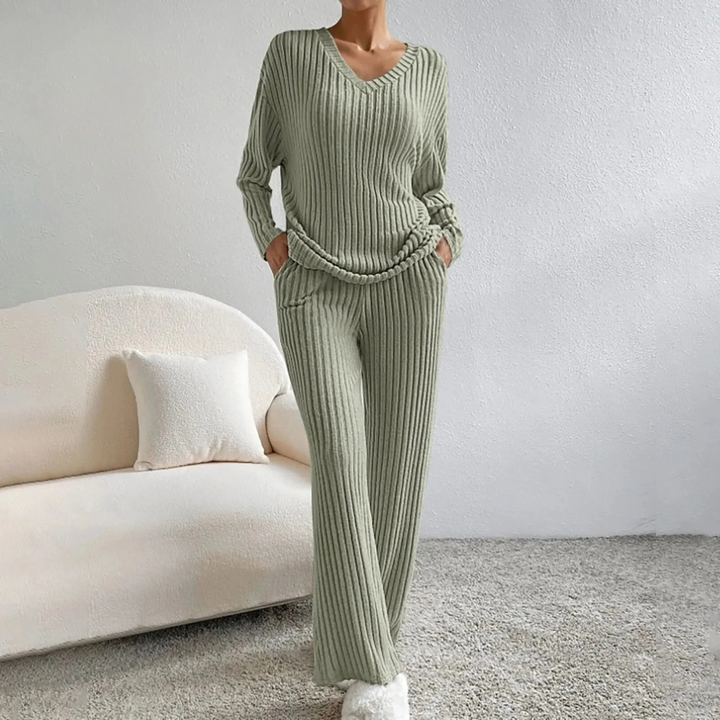 Lola | Women's Knitted Loungewear Set Ribbed Wide Leg