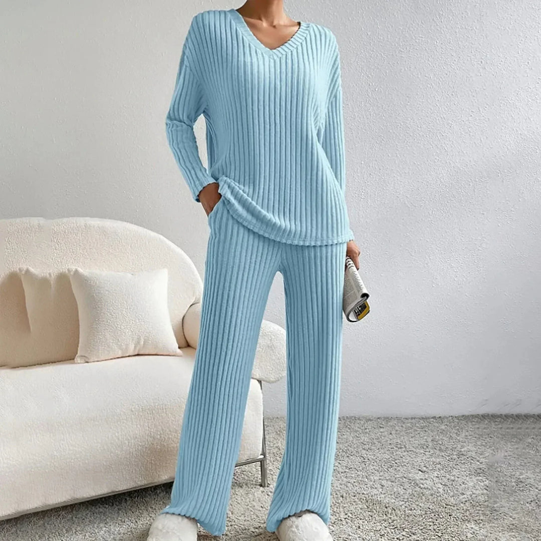 Lola | Women's Knitted Loungewear Set Ribbed Wide Leg