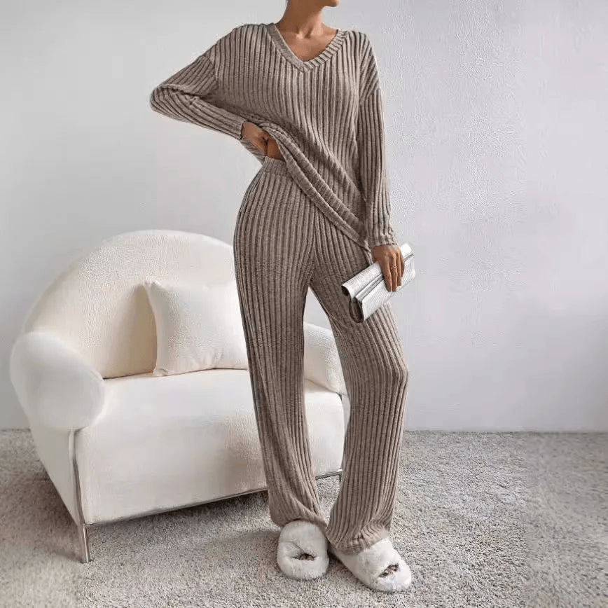 Lola | Women's Knitted Loungewear Set Ribbed Wide Leg