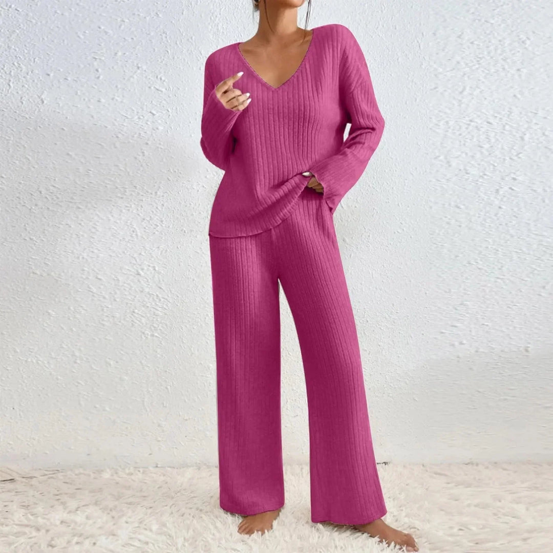 Lola | Women's Knitted Loungewear Set Ribbed Wide Leg