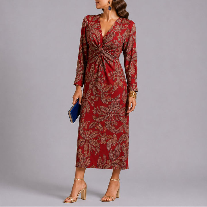 Anouk | Women's Floral Midi Wedding Guest Dress – Twist-Front V-Neck