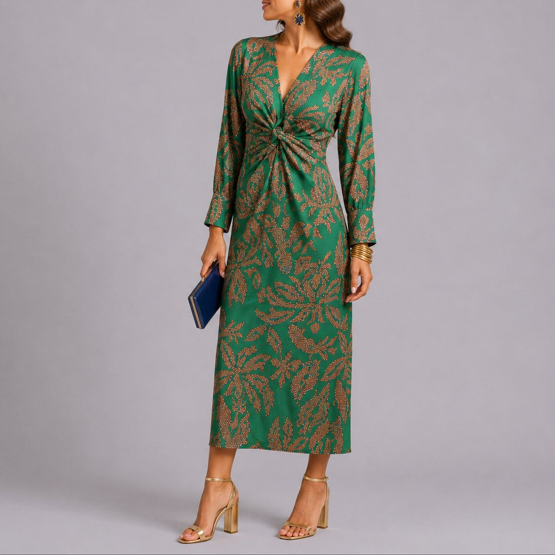 Anouk | Women's Floral Midi Wedding Guest Dress – Twist-Front V-Neck