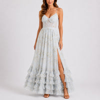Celestine | Women's Floral Maxi Wedding Guest Dress – Corset Ruffle Hem