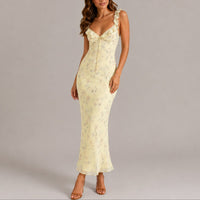 Ophelia | Women's Floral Maxi Wedding Guest Dress – Ruffle Strap Detail