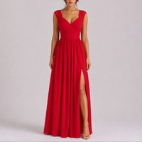 Marceline | Women's Chiffon Maxi Wedding Guest Dress – Lace Wrap Bodice