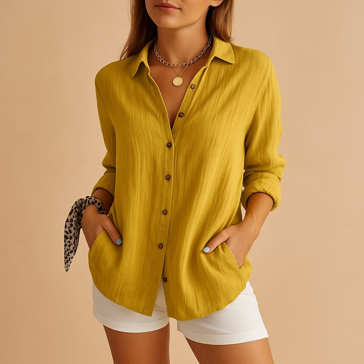Grasslands | Relaxed Button-Through Longline Linen Blouse