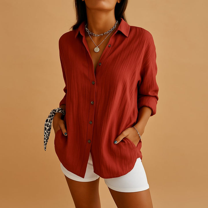 Grasslands | Relaxed Button-Through Longline Linen Blouse