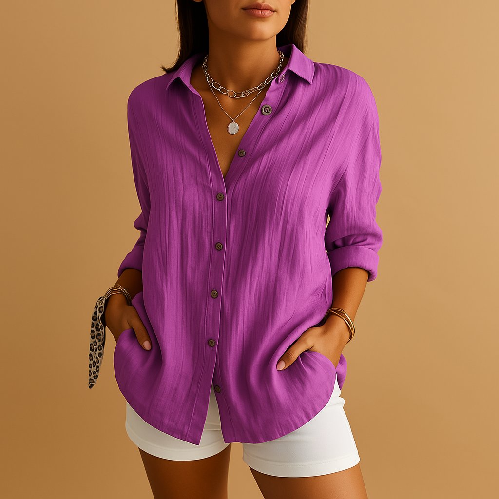 Grasslands | Relaxed Button-Through Longline Linen Blouse