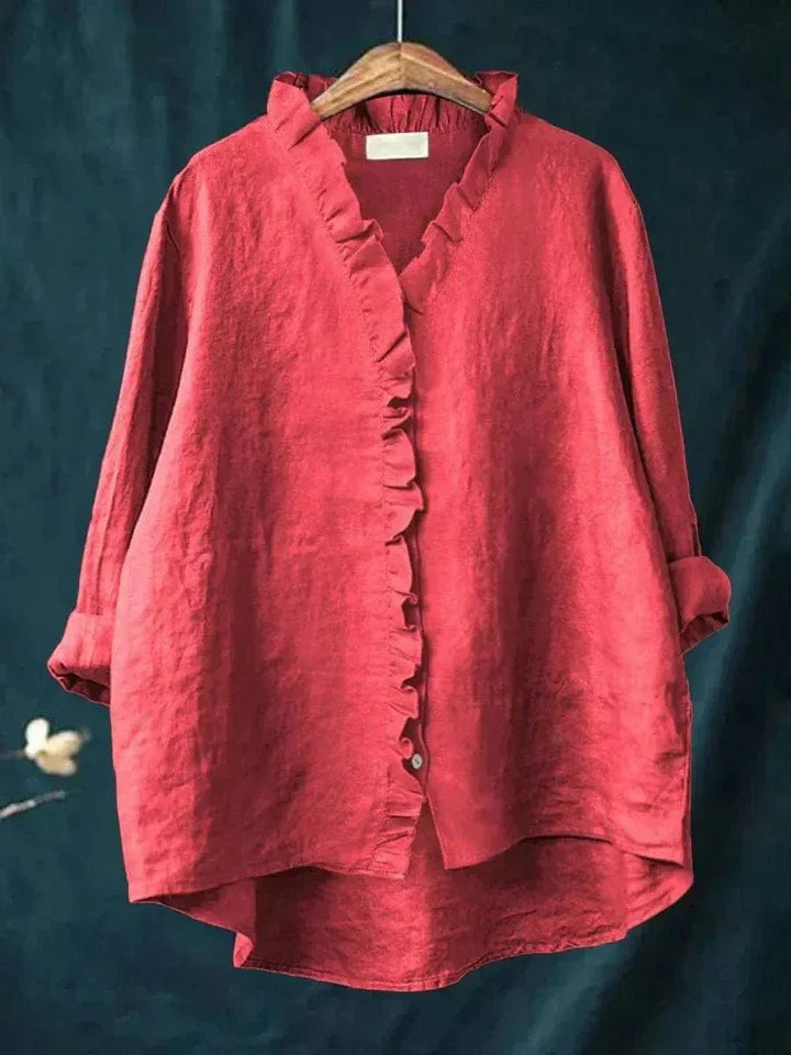 Frilled Edge | Ruffle Trim Button-Through Linen Blouse