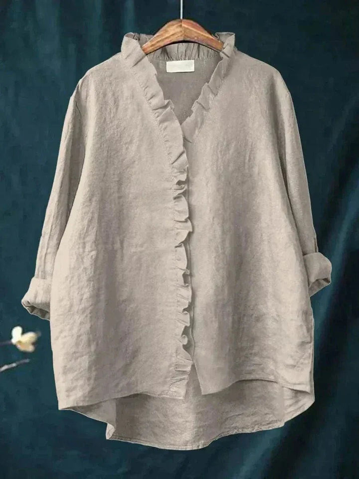 Frilled Edge | Ruffle Trim Button-Through Linen Blouse