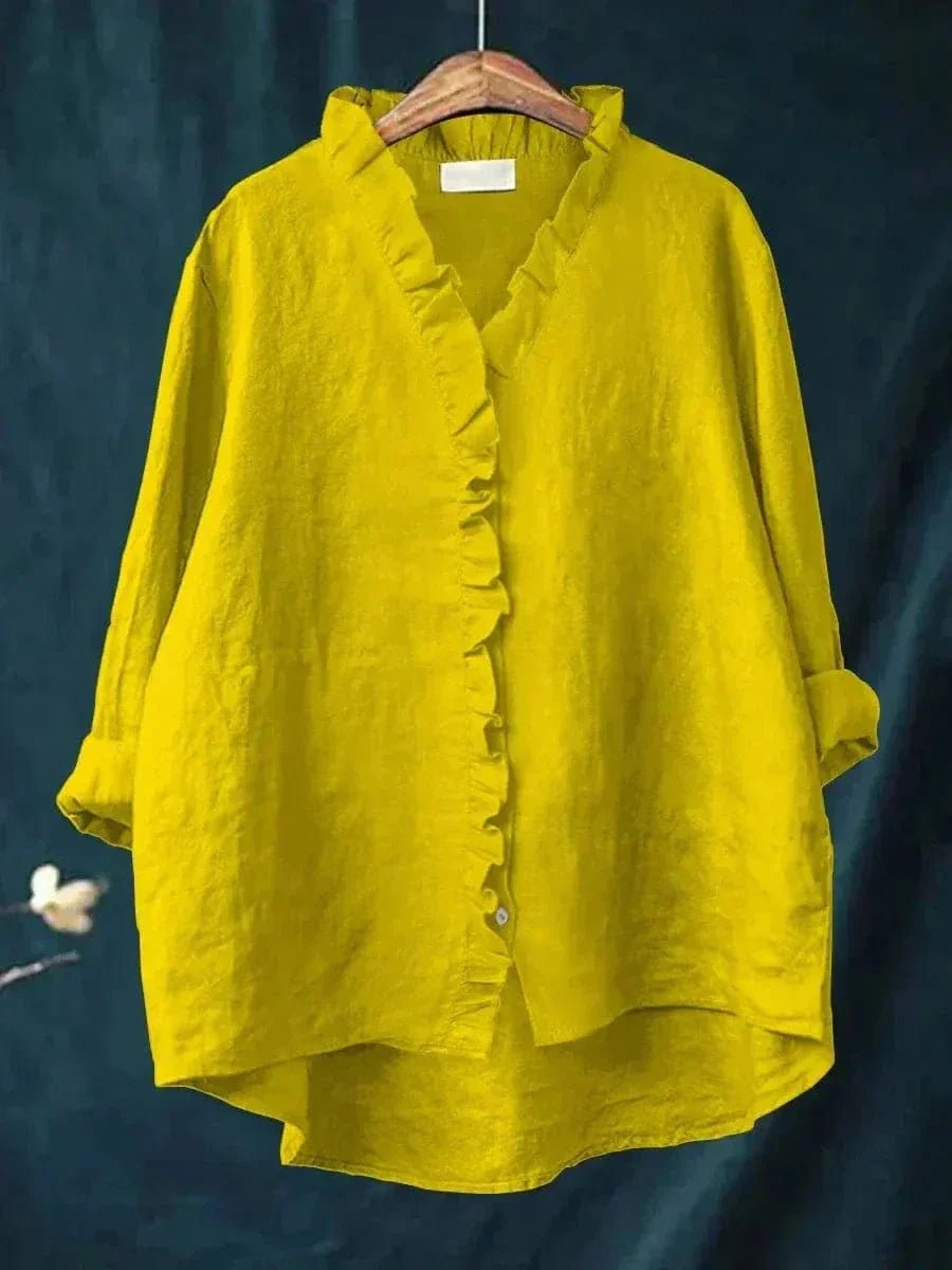 Frilled Edge | Ruffle Trim Button-Through Linen Blouse