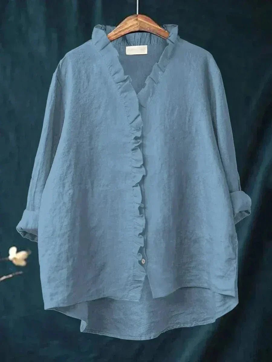 Frilled Edge | Ruffle Trim Button-Through Linen Blouse