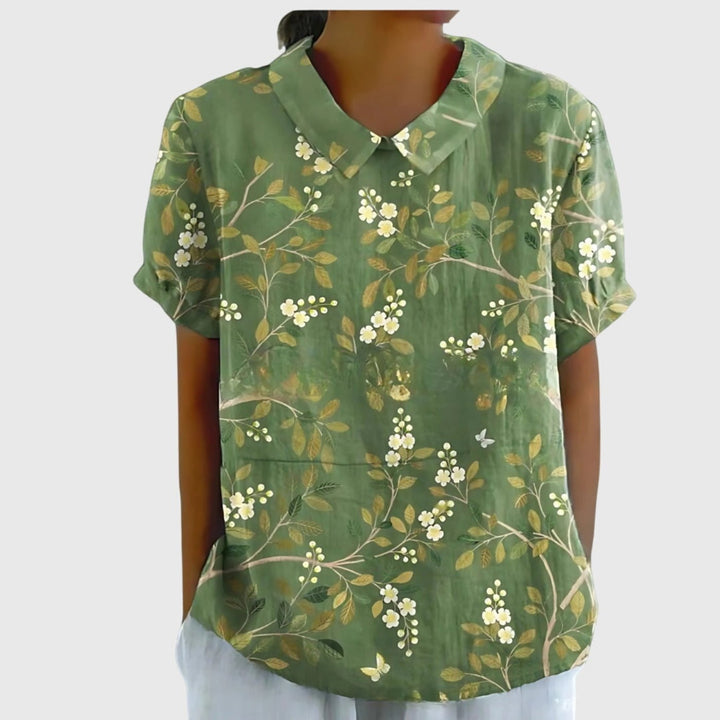 Wildflower Field | Floral Print Short Sleeve Linen Blouse