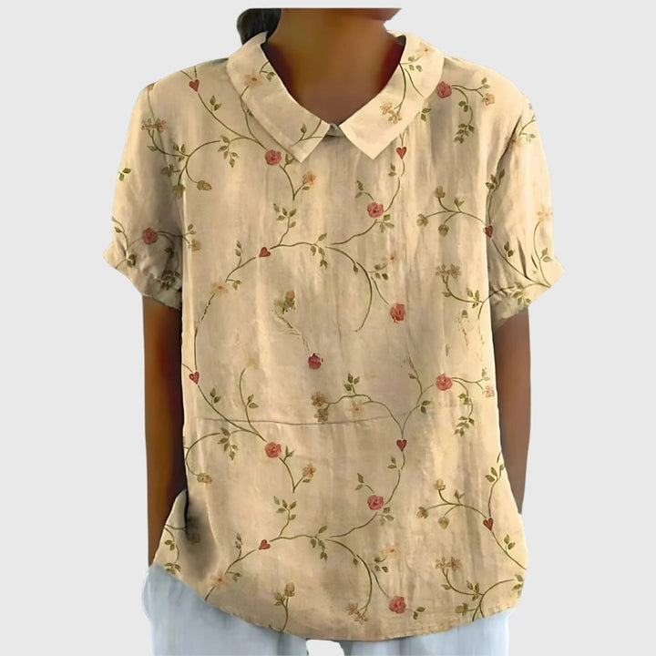Wildflower Field | Floral Print Short Sleeve Linen Blouse