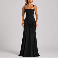Delphine | Women's Ruched Maxi Wedding Guest Dress – Square Neck Design