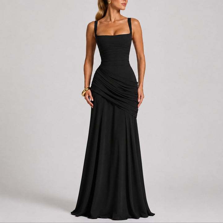 Delphine | Women's Ruched Maxi Wedding Guest Dress – Square Neck Design