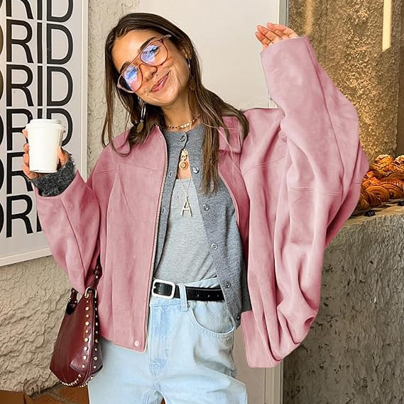 Marlowe | Oversized Suede Spread Collar Women's Bomber Jackets
