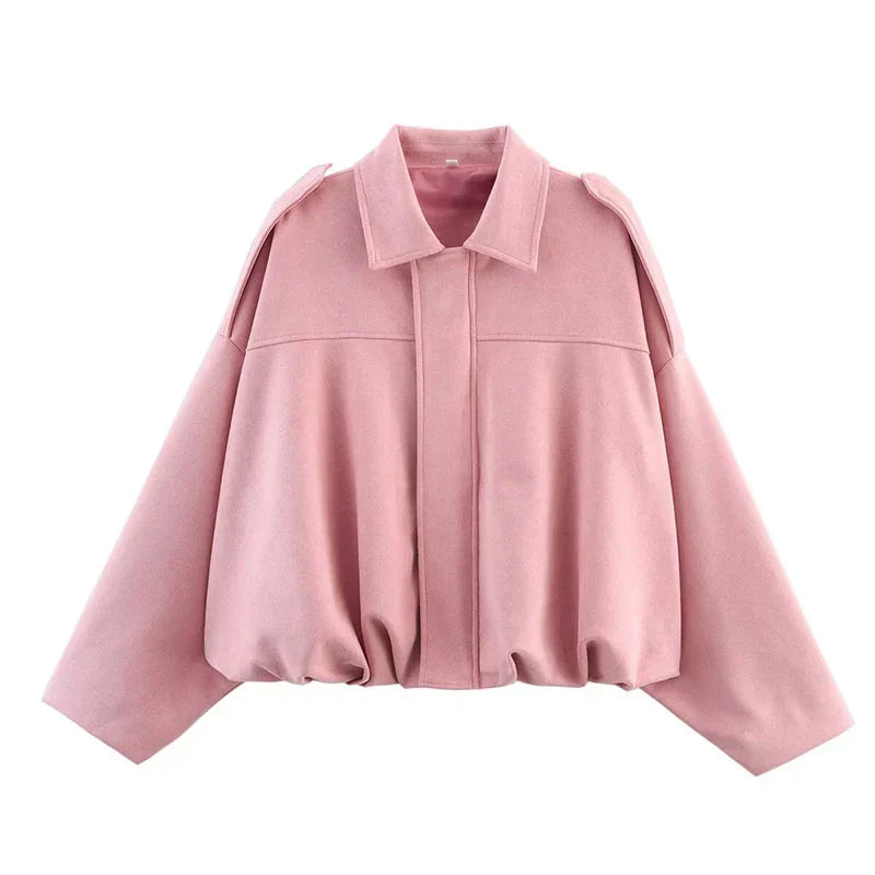 Marlowe | Oversized Suede Spread Collar Women's Bomber Jackets