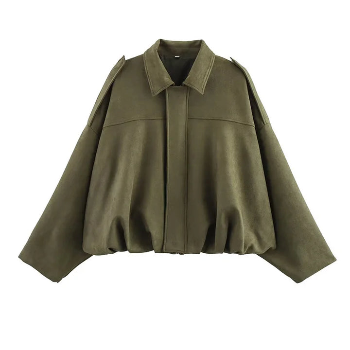 Marlowe | Oversized Suede Spread Collar Women's Bomber Jackets